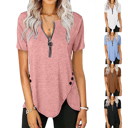Damen Kurzarmshirt mit asymmetrischem Saum und Reißverschluss EB