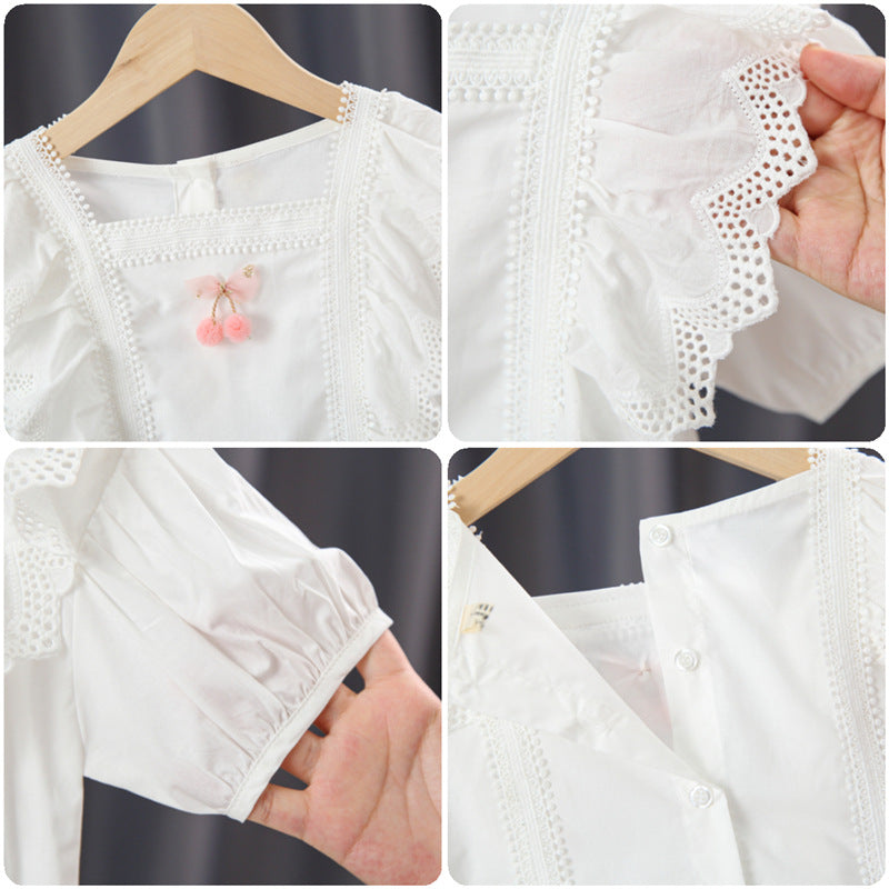Mädchen Bluse mit verspieltem Rüschendesign und kunstvoller Häkelverzierung EB