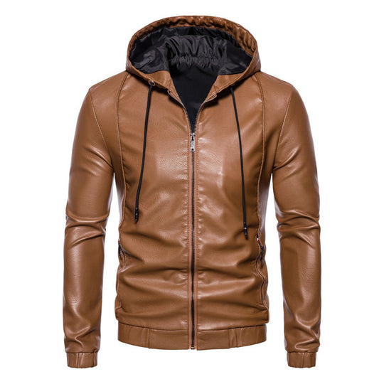 Herren Kunstlederjacke mit praktischem Kapuzen Design und sportiven Details EB