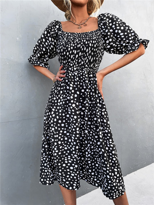 Damen Midikleid mit Puffärmeln und figurbetontem Taillenschnitt EB