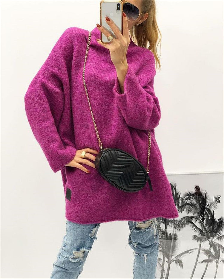 Damen großzügig geschnittener Strickpullover mit weitem Bündchen und modischem Schnitt EB