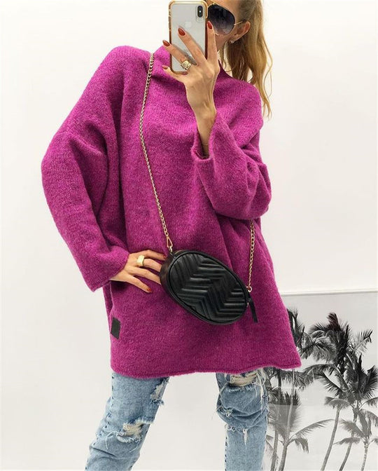 Damen großzügig geschnittener Strickpullover mit weitem Bündchen und modischem Schnitt EB