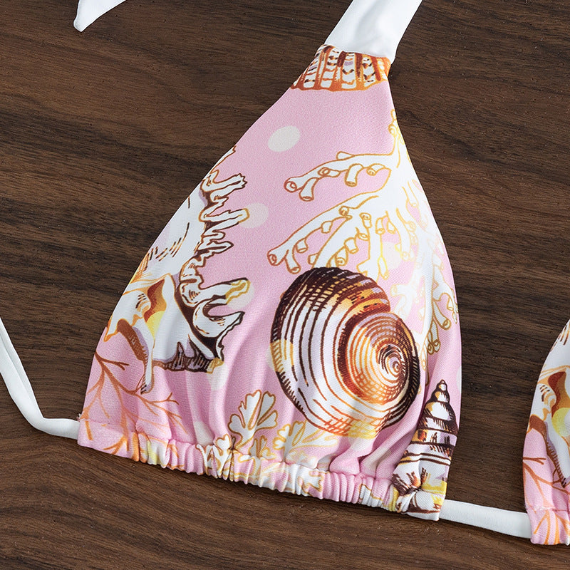 Damen Triangel-Bikini mit trendigem Muschelmuster und raffinierten Trägern EB