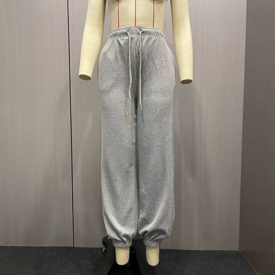 Damen nan Cozy-Sweat-Palazzohose mit hohem Komfortbund, integriertem Kordelzug und gerafften Knöchelabschlüssen EB