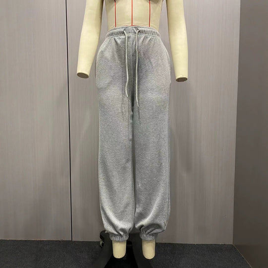 Damen nan Cozy-Sweat-Palazzohose mit hohem Komfortbund, integriertem Kordelzug und gerafften Knöchelabschlüssen EB