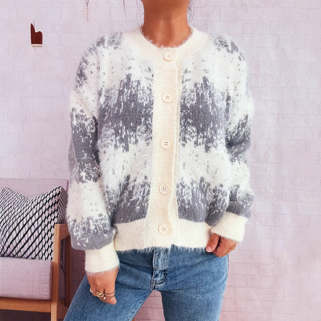 Damen kuschelige Strickjacke mit modischem Knopfdesign und weichem Material EB