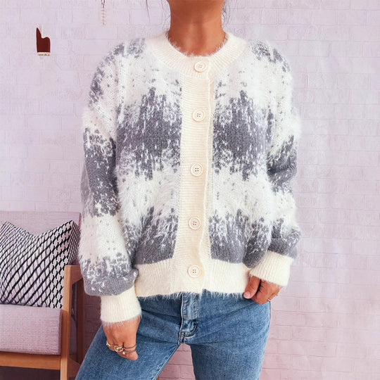 Damen kuschelige Strickjacke mit modischem Knopfdesign und weichem Material EB