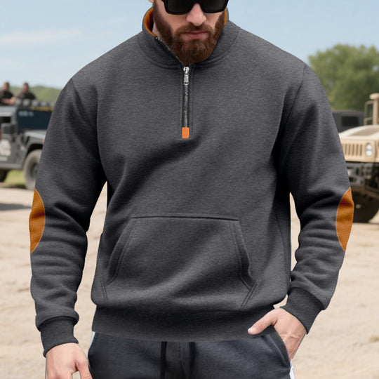 Herren sportlicher Pullover mit halbem Reißverschluss und praktischem Kängurutasche EB
