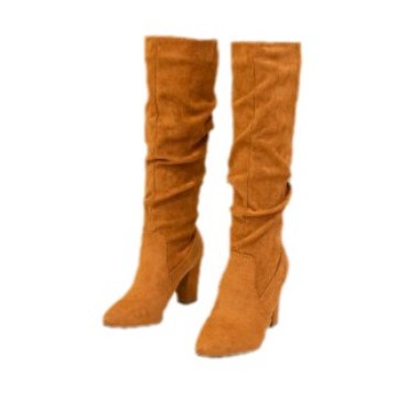 Damen Stiefel mit elegantem Falten-Design und hohem Blockabsatz EB