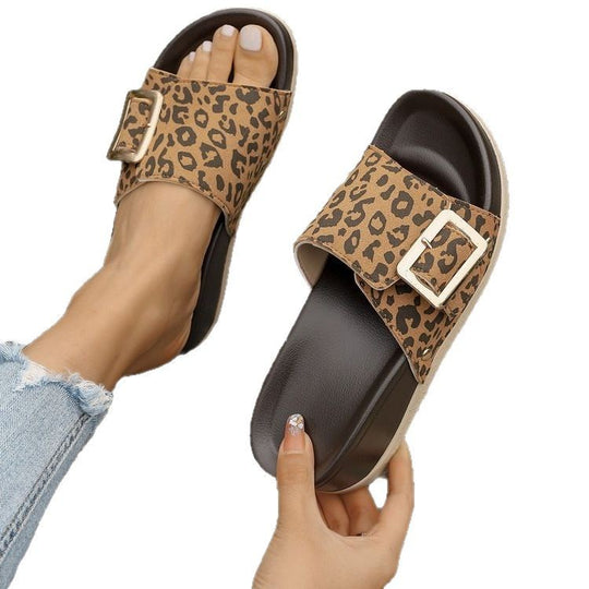 Damen Komfortable Wedge-Sandalen mit modischem Leopardenmuster EB