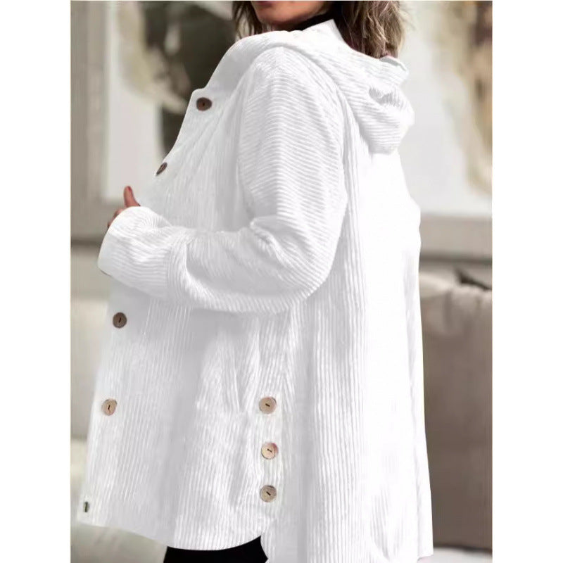Damen kuschelige Kapuzenjacke aus feinem Cordstoff EB