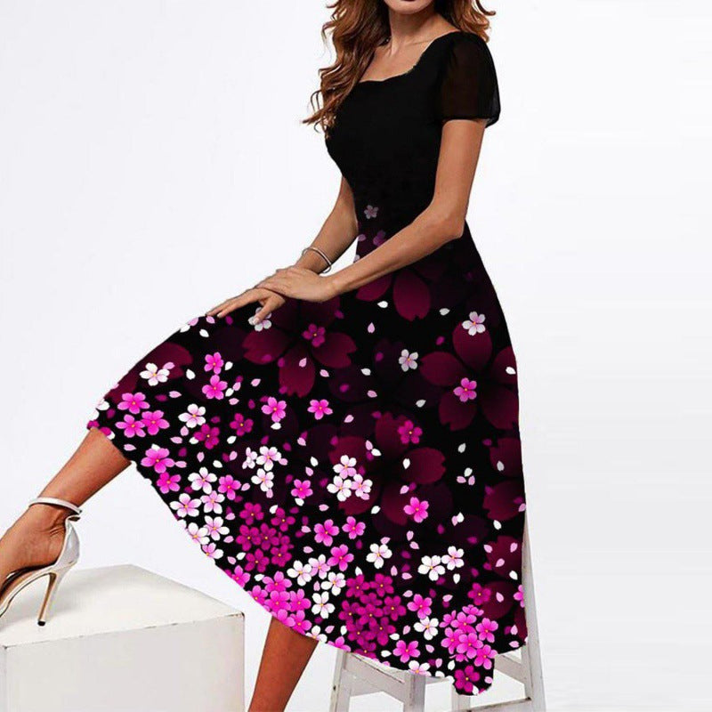 Damen Elegantes Midi-Kleid mit floralem Druck und schwingendem Saum EB