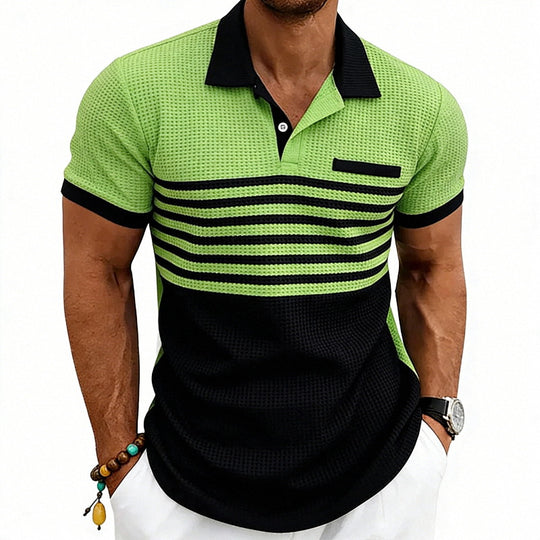 Herren nan Jacquard-Polo mit Blockstreifen, Brustblende und Baumwollmix EB