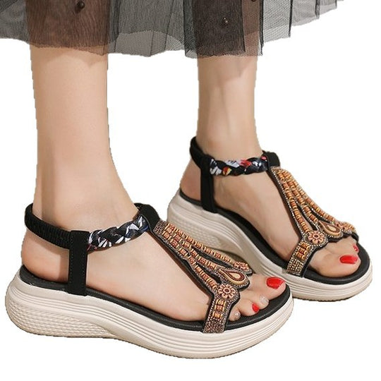 Damen Bequeme Sandalen mit dekorativen Verzierungen EB