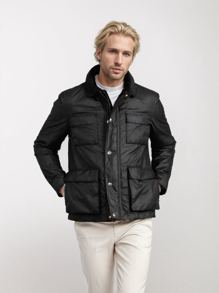 Herren modische und funktionale Übergangsjacke mit hochschließendem Kragen EB