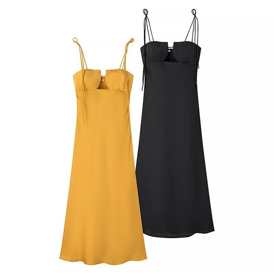Damen Maxikleid mit verstellbaren Spaghetti-Trägern und elegantem Schnitt EB