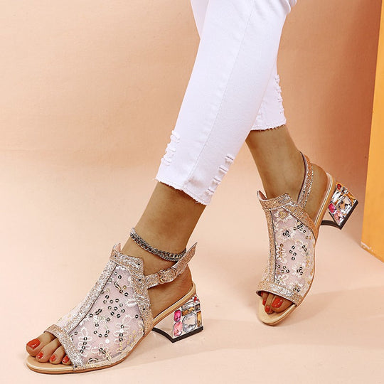Damen glamouröse Slingback-Sandalen mit funkelndem Schmuckdetail EB