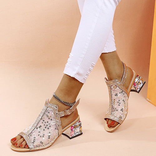 Damen glamouröse Slingback-Sandalen mit funkelndem Schmuckdetail EB