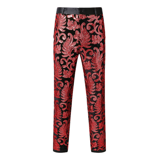 Herren elegante Pailletten-Hosen mit floralem Muster EB