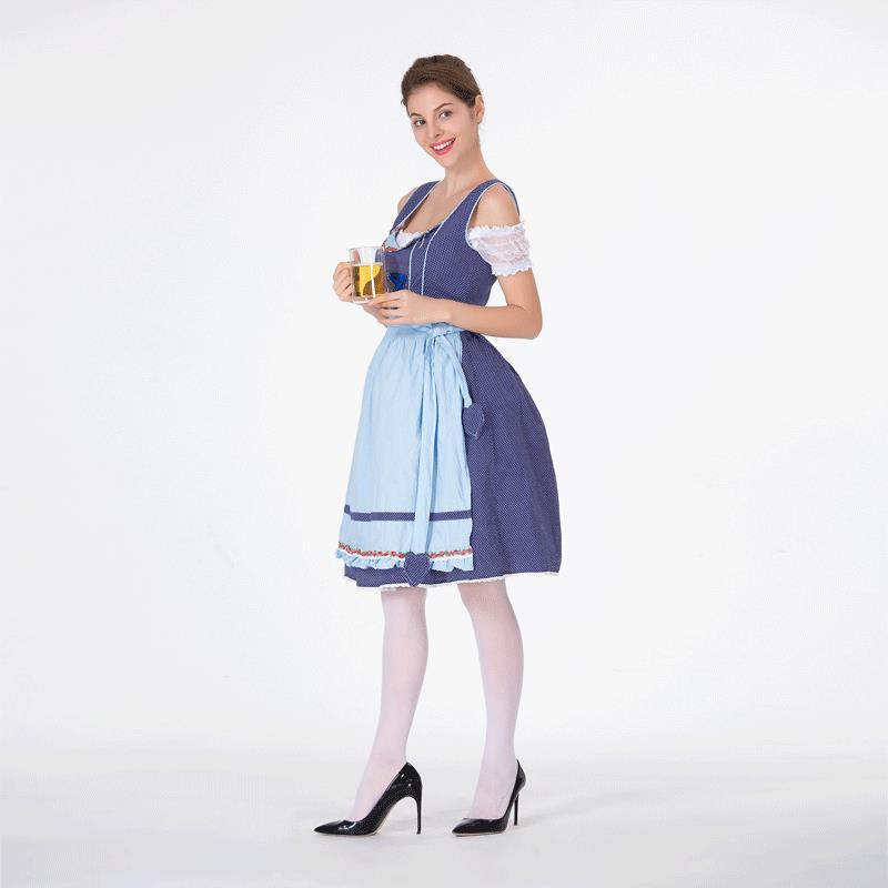 Damen nan klassisches Trachten-Dirndl mit gepunktetem Mieder, geschnürter Korsage und abnehmbarer Rüschen-Schürze EB