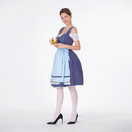 Damen nan klassisches Trachten-Dirndl mit gepunktetem Mieder, geschnürter Korsage und abnehmbarer Rüschen-Schürze EB