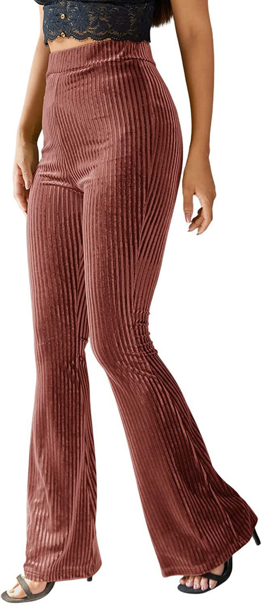 Damen nan hoch taillierte gerippte Samt-Schlaghose mit weitem Schlag und Stretchbund EB