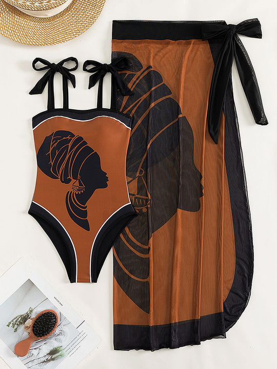 Damen Badeanzug-Set mit transparentem Rock und individuell anpassbaren Trägern EB