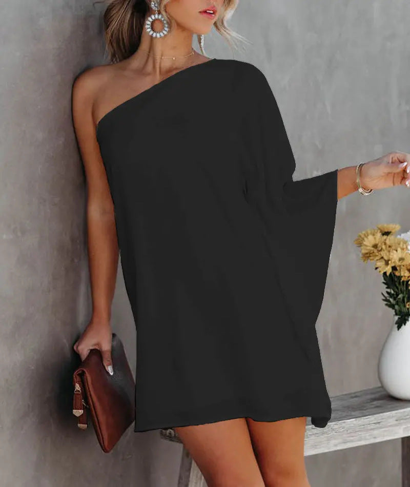 Damen asymmetrisches Mini-Kleid mit grafischem Aufdruck EB