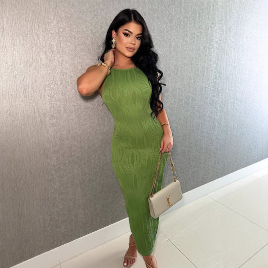 Damen Maxikleid im eleganten Wellenmuster mit Spaghettiträgern EB