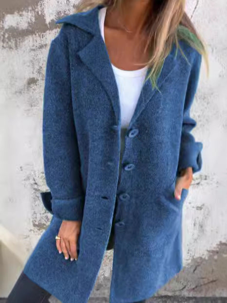 Damen Elegante Wolljacke mit durchgehender Knopfleiste und großzügigen Taschen EB