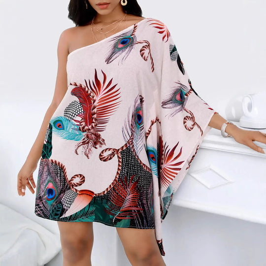Damen asymmetrisches Mini-Kleid mit grafischem Aufdruck EB