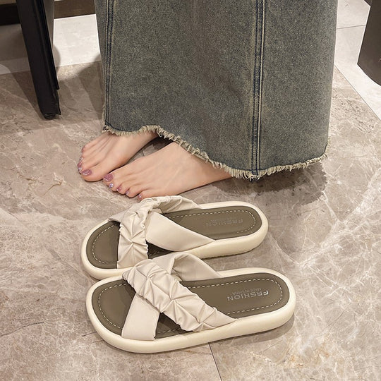 Damen Modische und bequeme Slipper mit verstellbarem Knoten-Riemen EB