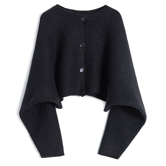 Damen modischer Strickoverwurf mit Knopfdetail und strukturiertem Design EB