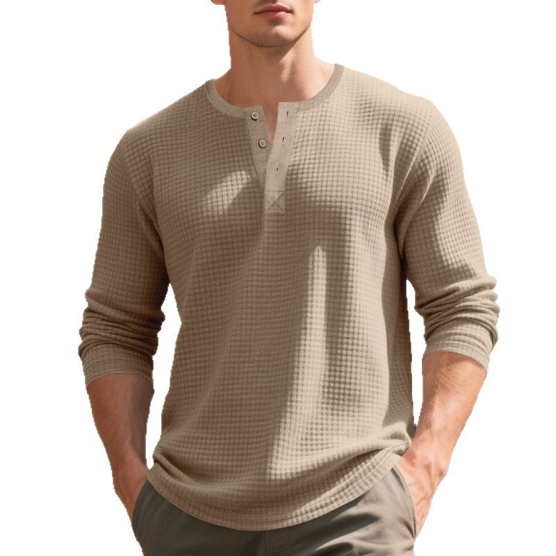 Herren nan Waffelstruktur-Henley-Langarmshirt mit Rundhalsausschnitt, mehrfacher Knopfleiste und entspannter Passform EB