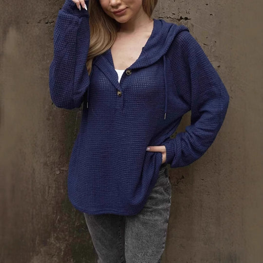 Damen lässiger Kapuzenpullover mit Knopfdetails EB