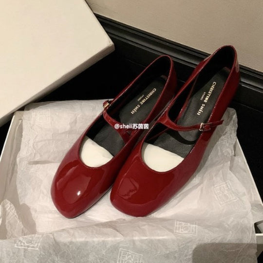 Damen elegante Ballerinas mit dekorativem Riemendesign und komfortablem Blockabsatz EB