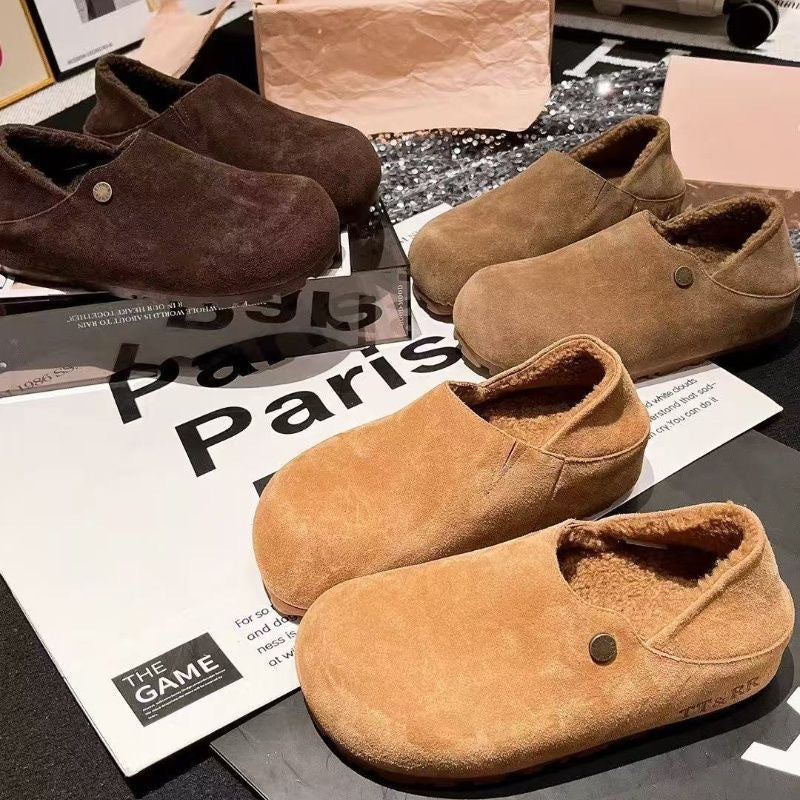 Damen weiche Hausschuhe aus Veloursleder mit warmem Innenfutter EB