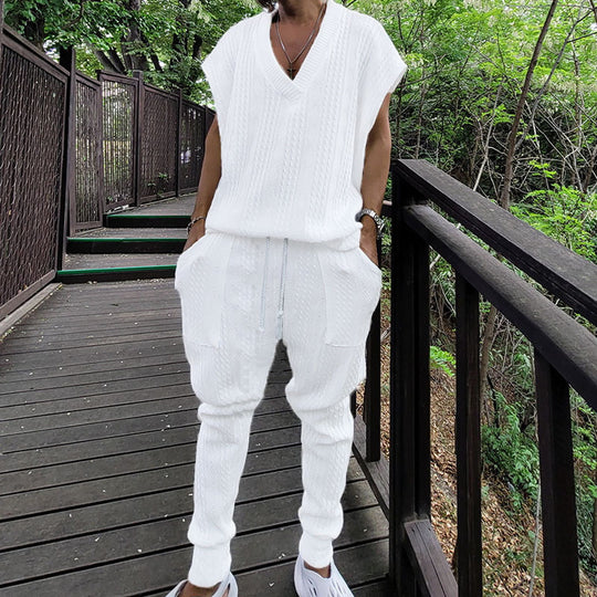 Damen lässiges Freizeit-Outfit mit strukturiertem Oberteil und bequemen Hosen EB