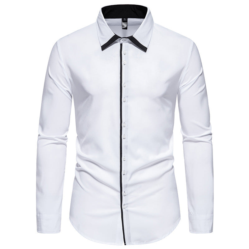 Herren elegantes Langarmhemd mit kontrastierendem Kragen und feinen Knopfdetails EB