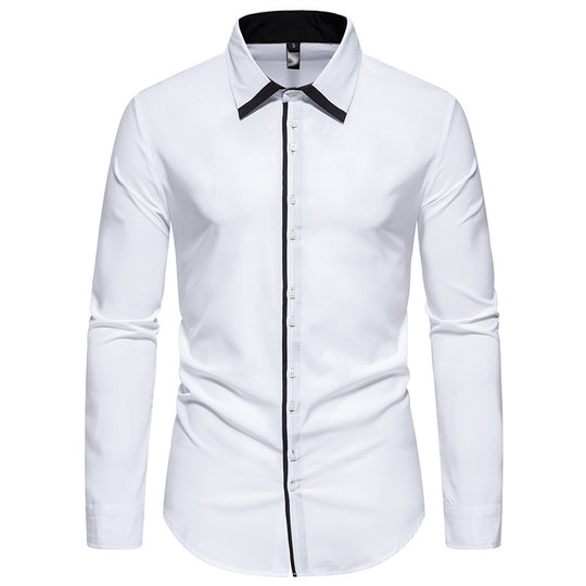 Herren elegantes Langarmhemd mit kontrastierendem Kragen und feinen Knopfdetails EB