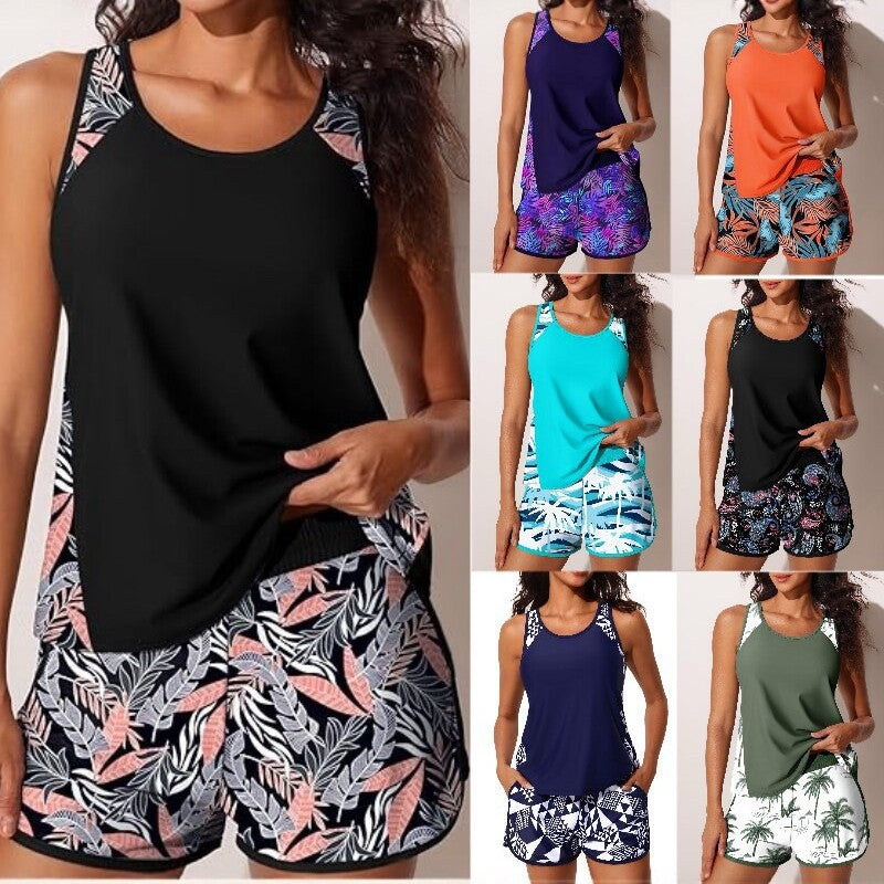 Damen Sportliches Tankini-Set mit hohem Bund und floralem Muster EB