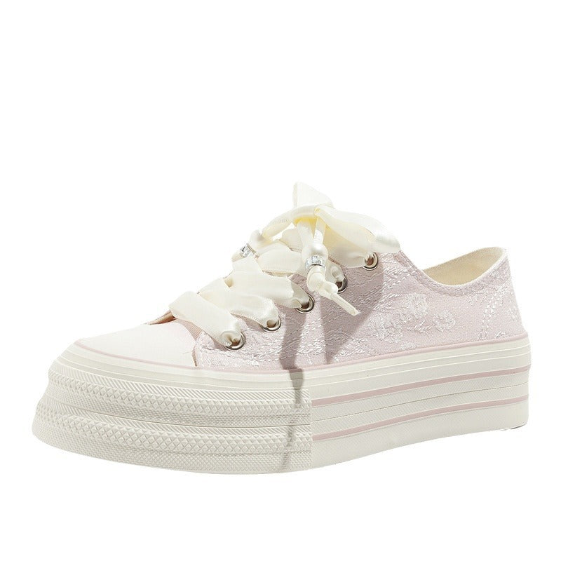 Damen Bequeme Plattform-Sneaker mit verspielten Schnürsenkeln und eleganter Oberfläche EB