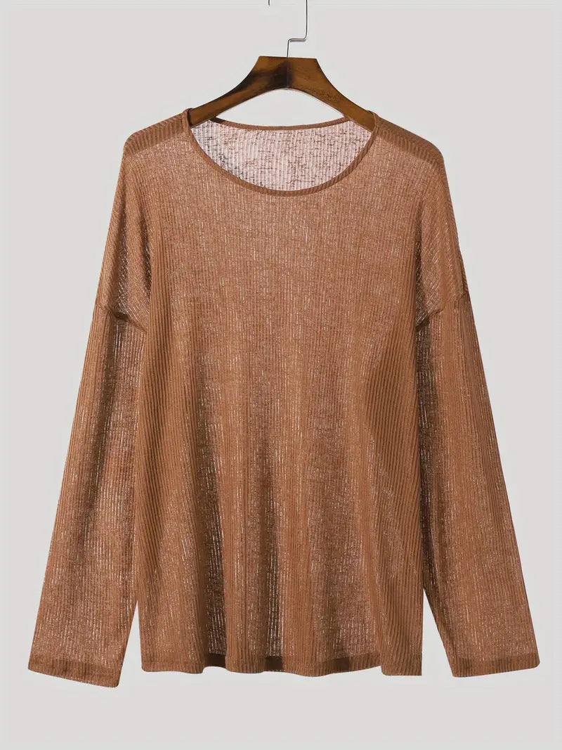Damen Langarmshirt mit strukturiertem Rippenmuster und lässigem Schnitt EB
