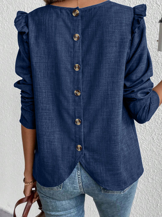 Damen Elegante Bluse mit Rüschendetails und Rundhalsausschnitt EB