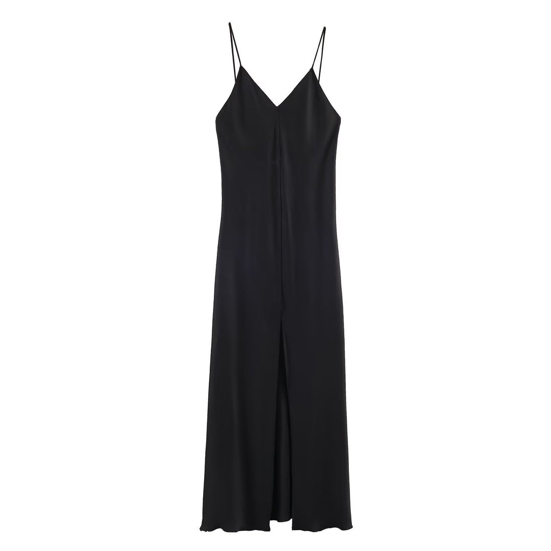 Damen elegantes Maxikleid mit schickem V-Ausschnitt und seitlichem Schlitz EB