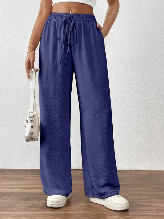 Damen Sommerliche Palazzo-Hose mit elastischem Bund und Bindegürtel EB