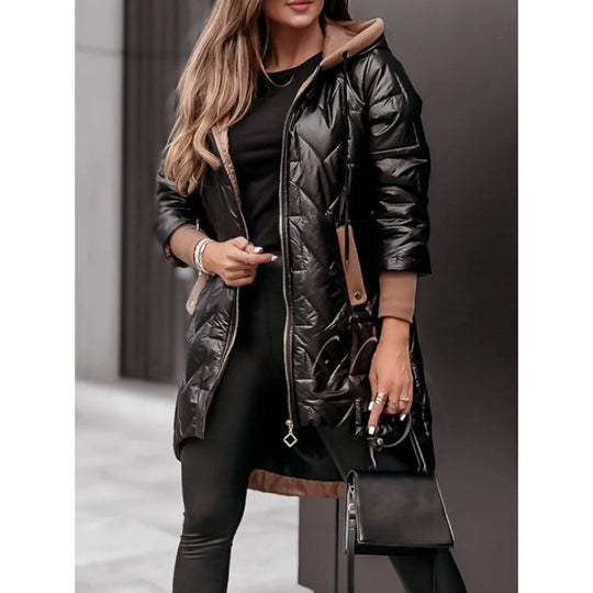Damen Lässige Steppjacke mit Kapuze und großen Taschen EB