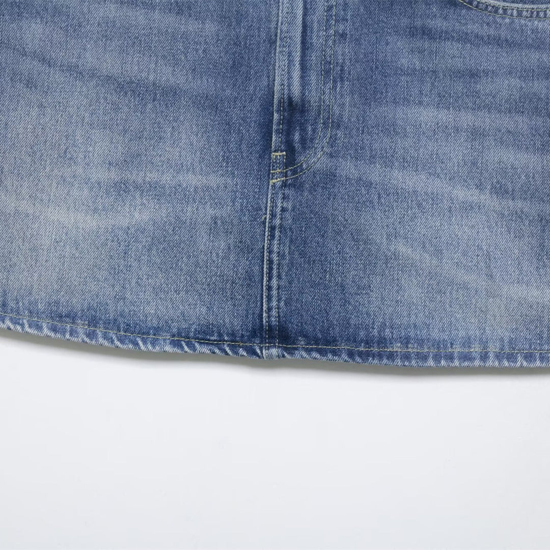 Damen Jeansrock mit verstellbarem Gürtel und klassischen Taschen EB