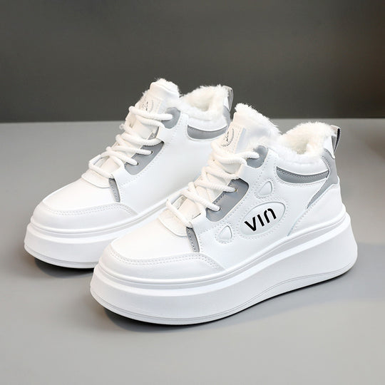Damen modische High-Top Sneakers mit kuscheligem Innenfutter und robustem Sohlenprofil EB