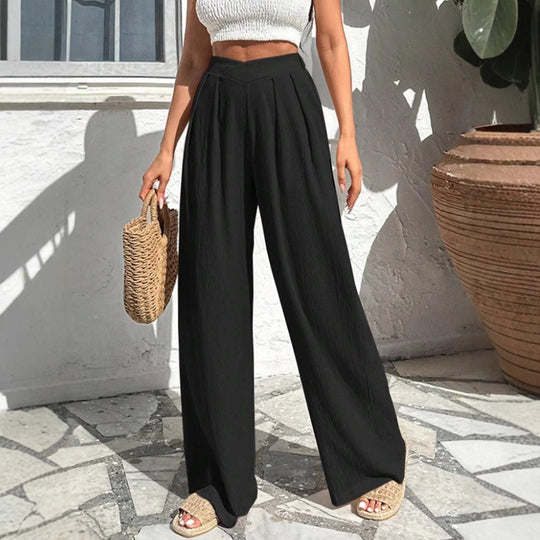 Damen weite Stoffhose mit eleganter Bundfaltenführung EB